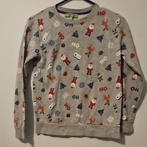 Holiday Print Gray Crewneck Sweater